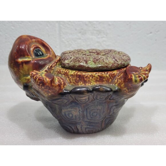 Vintage Artisan Glazed Ceramic Turtle Trinket Holder Dish Planter 1985 - Picture 1 of 12
